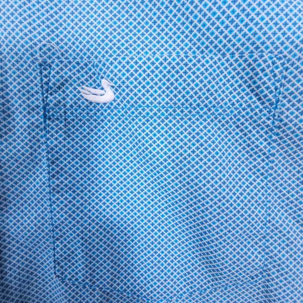 Southern Marsh Shirt Mens XL Blue White Geometric Short Sleeve Button‎ Down Prep - Picture 3 of 7
